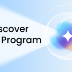 Hero banner reading 'AI Discover Beta Program' on a blue gradient background with a glowing circular abstract motif on the right.