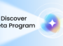 Hero banner reading 'AI Discover Beta Program' on a blue gradient background with a glowing circular abstract motif on the right.