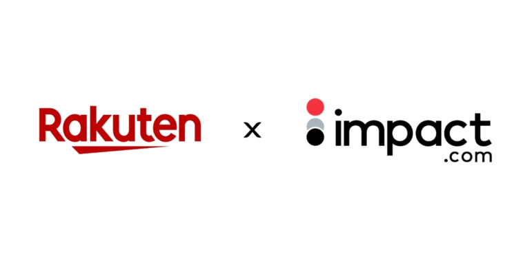 Rakuten × impact.com collaboration logo showing both brands side by side with an x between them
