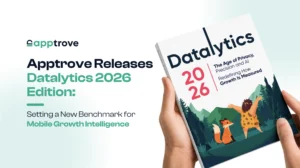 Promotional banner announcing Apptrove releases Datalytics 2026 Edition, showing a person holding the Datalytics 2026 book with mountains on the cover.