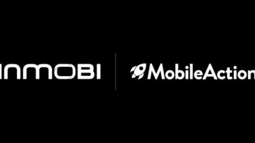 INMOBI and MobileAction logos on a black background, separated by a vertical divider.