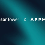 SensorTower and AppMagic logos side by side on a teal gradient background, announcing a collaboration.