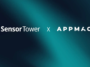 SensorTower and AppMagic logos side by side on a teal gradient background, announcing a collaboration.