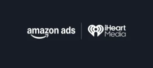 Amazon Ads logo next to iHeart Media logo on a dark background with a vertical divider