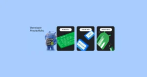 Blue Android mascot with headphones stands beside three rounded cards labeled Android CLI, Android Skills, and Android Bench on a light blue background.