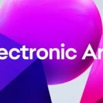 ea-careers-featured-imagejpgadaptcrop191x1001200w – mobile marketing reads Electronic Arts logo on a vibrant pink and purple abstract background.