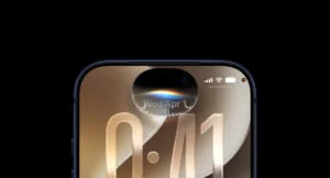 Close-up of a dark-framed smartphone screen showing a curved edge and a large gold '0:41' time overlay near the center top, with the notch and dual front camera at the top.