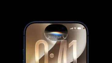 Close-up of a dark-framed smartphone screen showing a curved edge and a large gold '0:41' time overlay near the center top, with the notch and dual front camera at the top.