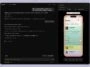 hnx8dz-bwaam8xr – mobile marketing reads Dark-mode workspace: project notes on the left and an iOS device simulator on the right.