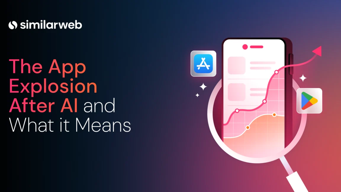 Banner for an article: 'The App Explosion After AI and What it Means' with app icons on a gradient background.