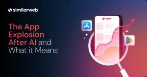 Banner for an article: 'The App Explosion After AI and What it Means' with app icons on a gradient background.