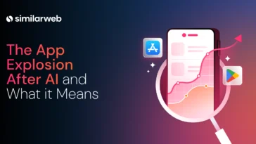 Banner for an article: 'The App Explosion After AI and What it Means' with app icons on a gradient background.