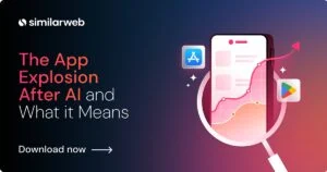 Similarweb hero banner: The App Explosion After AI and What it Means with a gradient background and a charted phone illustration.