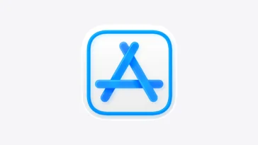Blue App Store logo: a rounded square with a glowing blue outline and a stylized A formed by two diagonal bars and a horizontal bar