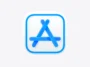 Blue App Store logo: a rounded square with a glowing blue outline and a stylized A formed by two diagonal bars and a horizontal bar