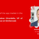 mmr-qa-article – mobile marketing reads Hero banner for an interview: Andrea Girardello, VP of App Intelligence at Similarweb, pictured with event branding on red background.