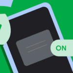 nearby-connections-api – mobile marketing reads Illustration of a smartphone with a protective shield, a large ON toggle, and wireless/Bluetooth icons symbolizing connectivity and security.