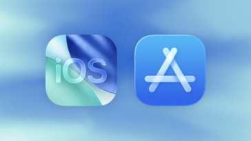 app-store – mobile marketing reads Banner showing the iOS app icon on the left and the Apple App Store icon on the right against a blue gradient background.