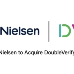 nielsen-doubleverify – mobile marketing reads Nielsen and IDV logos with the headline 'Nielsen to Acquire DoubleVerify' announcing the acquisition