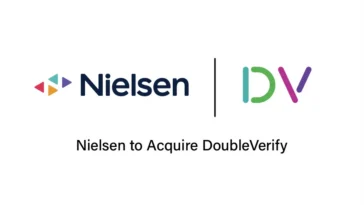 Nielsen and IDV logos with the headline 'Nielsen to Acquire DoubleVerify' announcing the acquisition