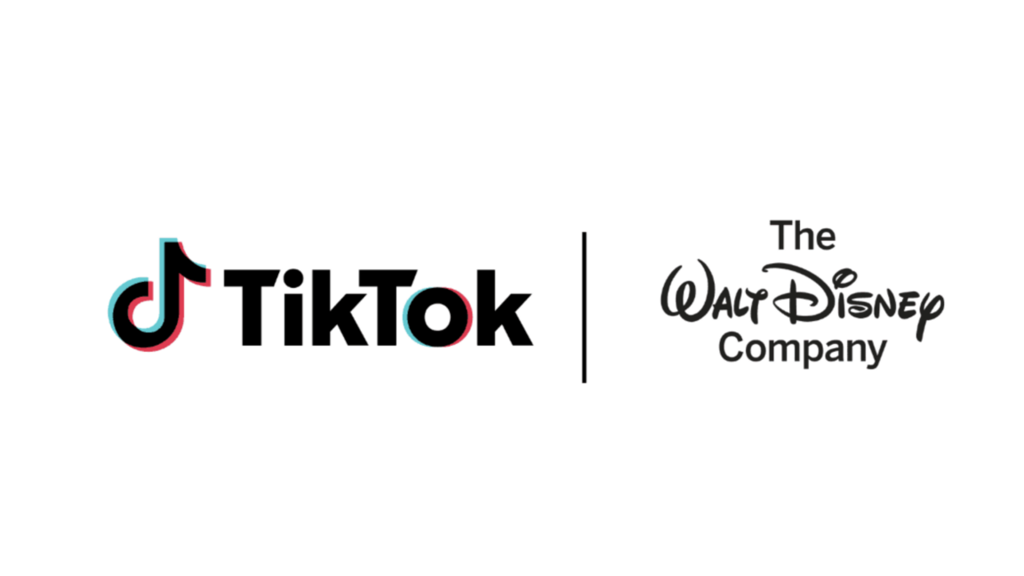TikTok logo next to a vertical divider and The Walt Disney Company logo, indicating a partnership.