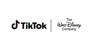 TikTok logo next to a vertical divider and The Walt Disney Company logo, indicating a partnership.