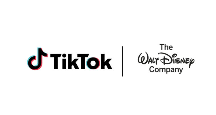 TikTok logo next to a vertical divider and The Walt Disney Company logo, indicating a partnership.