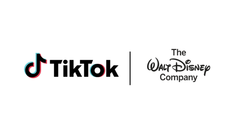 TikTok logo next to a vertical divider and The Walt Disney Company logo, indicating a partnership.