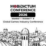 mobidictum conference 2026 banner 1280 x 720 piksel – mobile marketing reads Promotional banner for MobiDictum Conference 2026 in Istanbul, October 7–8, with a line-drawing city skyline below.