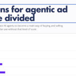 agentic-ad-buying-study – mobile marketing reads Infographic with the headline 'Expectations for agentic ad buying are divided' and a 1-year outlook; shows bar charts of responses and '50 respondents' on the right.