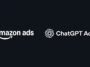 Side-by-side logos: Amazon Ads on the left and ChatGPT Ads on the right with a vertical divider on a dark background.