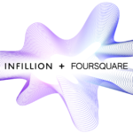 infillion_foursquare – mobile marketing reads Abstract purple wave graphic with the words INFILLION + FOURSQUARE on a white oval.