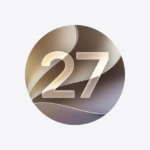 ios-27-round-og – mobile marketing reads Circular abstract badge with a soft gradient and a large translucent 27 in the center.