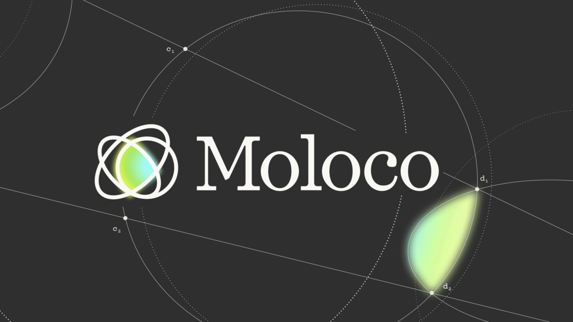 Moloco brand logo on a dark background, featuring an atom-like emblem beside the word 'Moloco'.