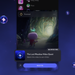 discord-video-quests – mobile marketing reads Smartphone screen with a promoted card for 'The Last Meadow Video Quest' over a dark forest video, purple background.